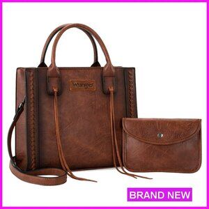 Large Vegan Leather Tote Satchel with Wallet Set, Western Style
